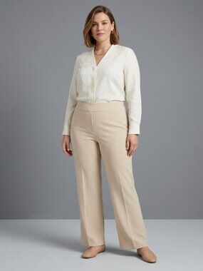 Melanie Lyne Beige Wide Leg Trousers with Side Zipper